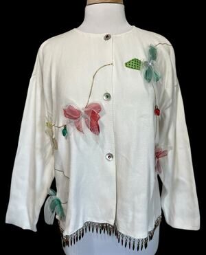 Vintage Shane Lee Christmas Decorations Lights Bows Cardigan Sweater Womens M